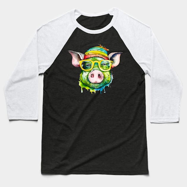 funny pig with glasses Baseball T-Shirt by HJstudioDesigns